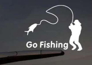 Nálepka "Go Fishing" silver 14 x 9,5 cm