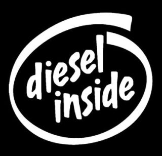 Samolepka na auto "diesel inside" biela 11x12cm